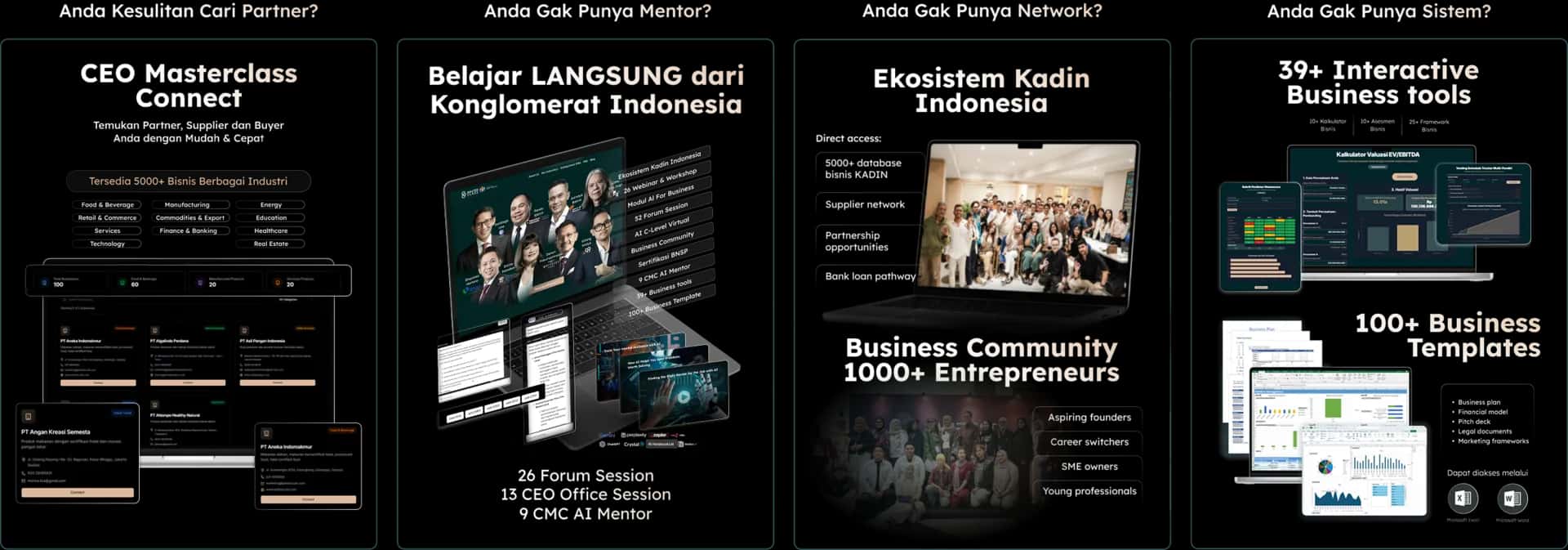 CEO Masterclass resources for partners, mentors, networks, and business systems